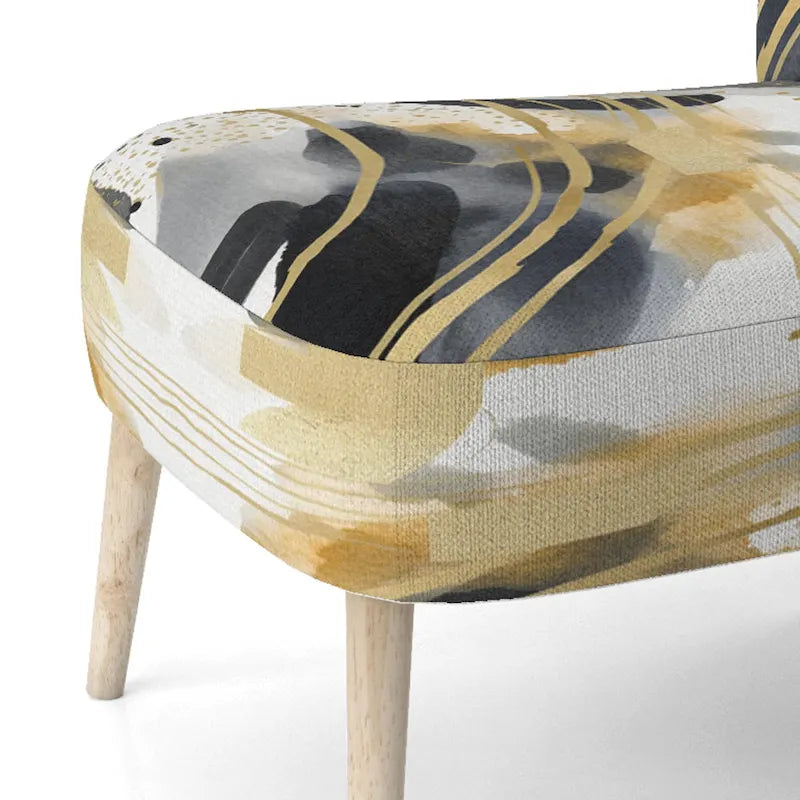 Fauteuil d'appoint rembourré à imprimé abstrait pastel or noir style moderne
