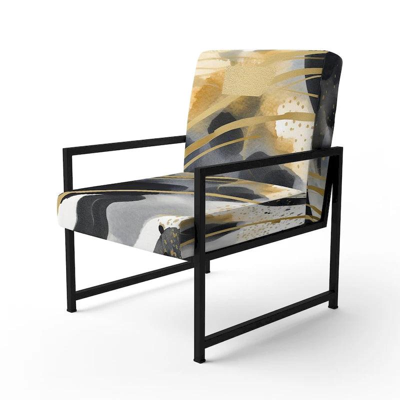 Fauteuil d'appoint rembourré à imprimé abstrait pastel or noir style moderne