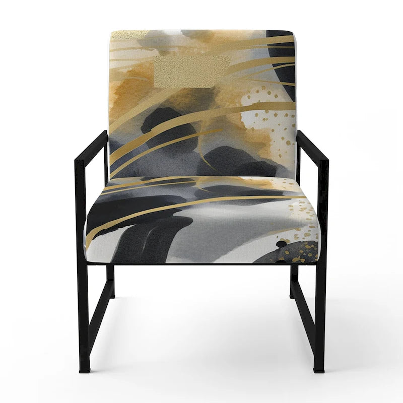 Fauteuil d'appoint rembourré à imprimé abstrait pastel or noir style moderne