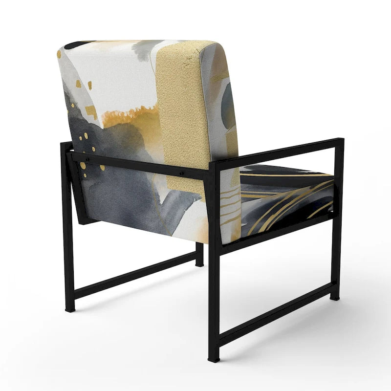 Fauteuil d'appoint rembourré à imprimé abstrait pastel or noir style moderne