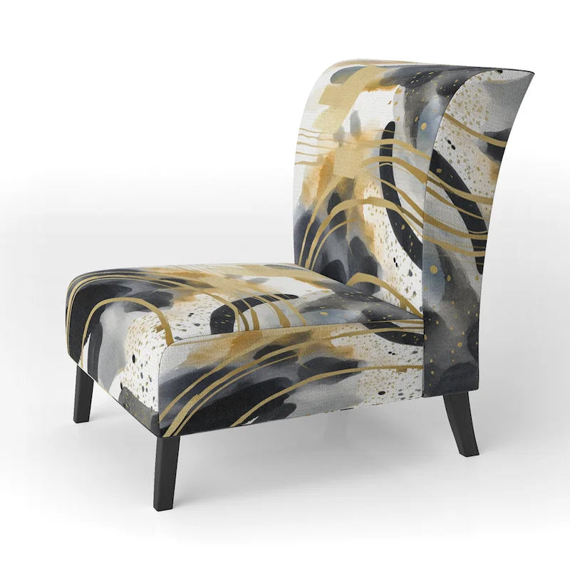 Fauteuil d'appoint rembourré à imprimé abstrait pastel or noir style moderne