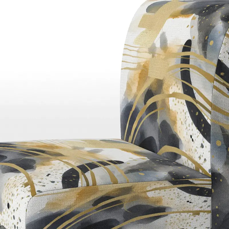 Fauteuil d'appoint rembourré à imprimé abstrait pastel or noir style moderne