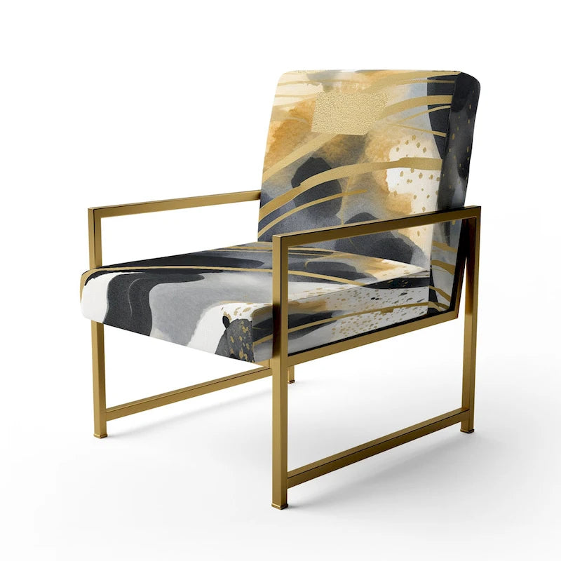 Fauteuil d'appoint rembourré à imprimé abstrait pastel or noir style moderne