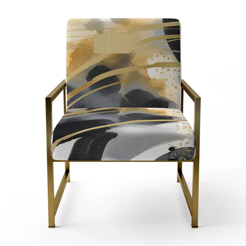 Fauteuil d'appoint rembourré à imprimé abstrait pastel or noir style moderne