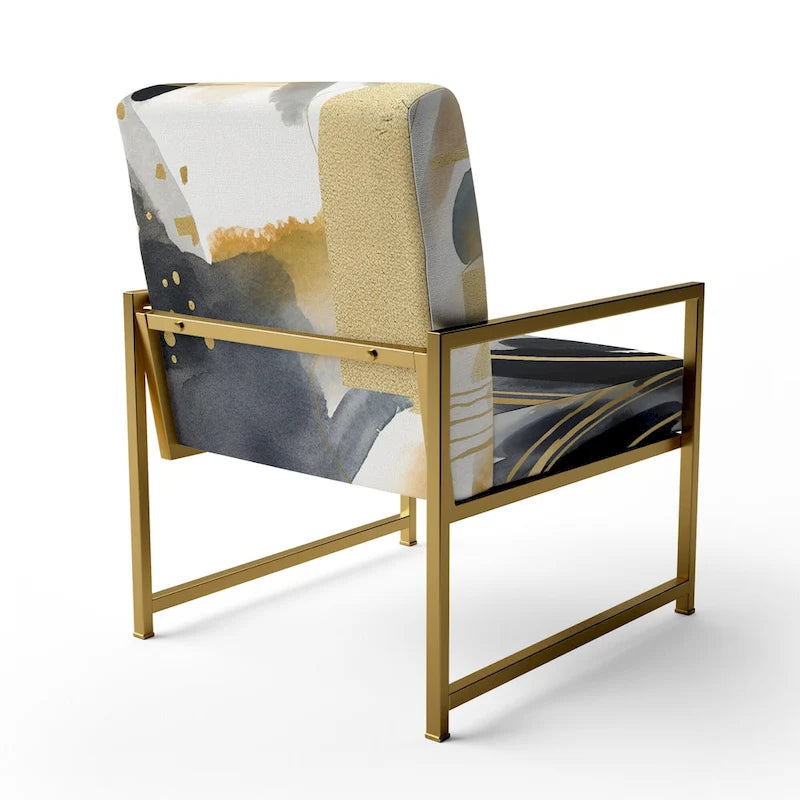 Fauteuil d'appoint rembourré à imprimé abstrait pastel or noir style moderne