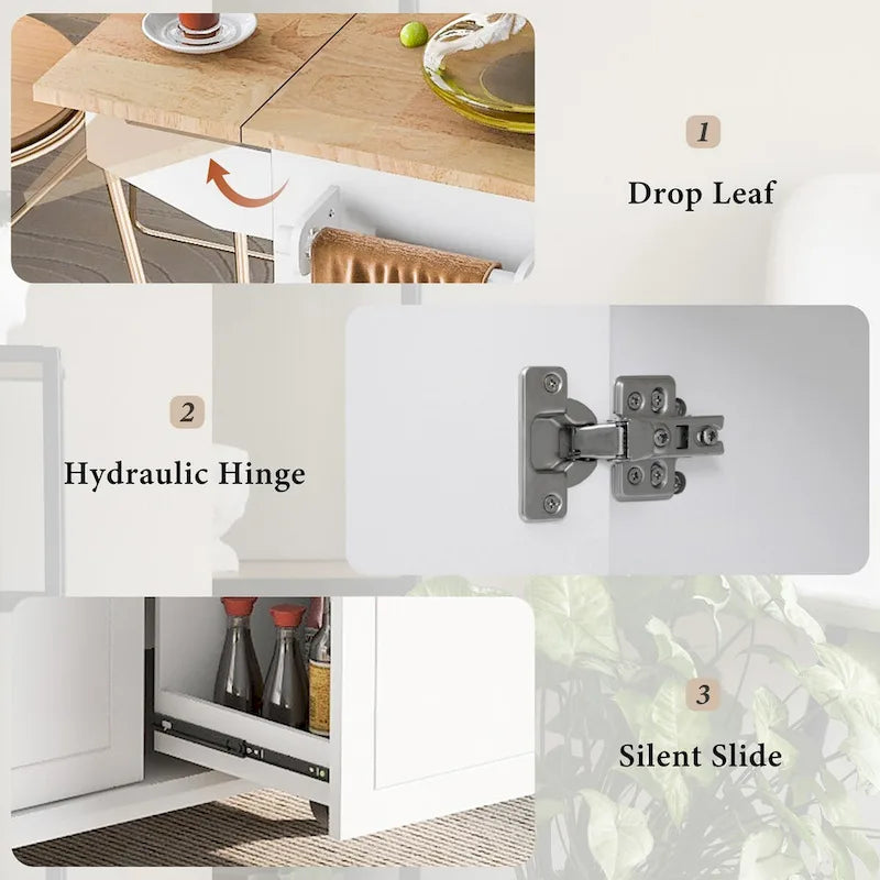 Rolling Kitchen Island Cart with Drop Leaf Rubberwood Top and Storage Drawers