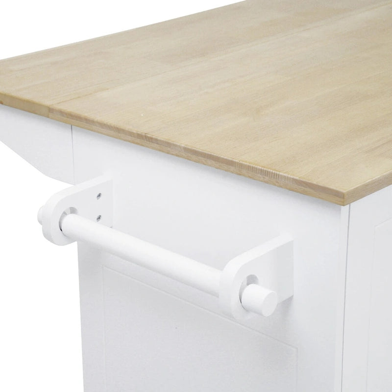 Rolling Kitchen Island Cart with Drop Leaf Rubberwood Top and Storage Drawers