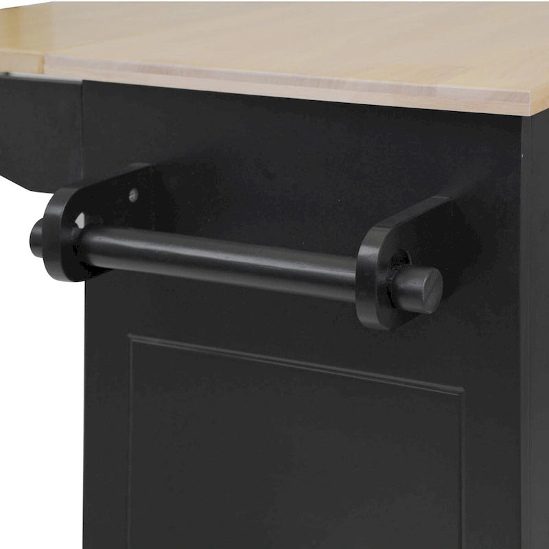Rolling Kitchen Island Cart with Drop Leaf Rubberwood Top and Storage Drawers