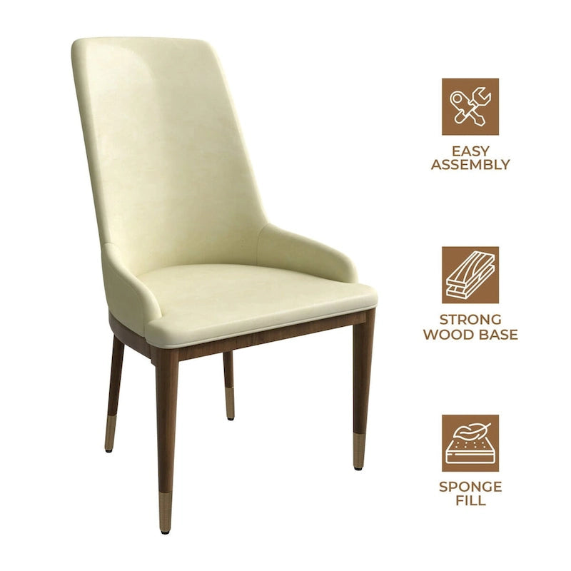 Chaise de salle à manger moderne rembourrée en cuir avec dossier haut en mousse