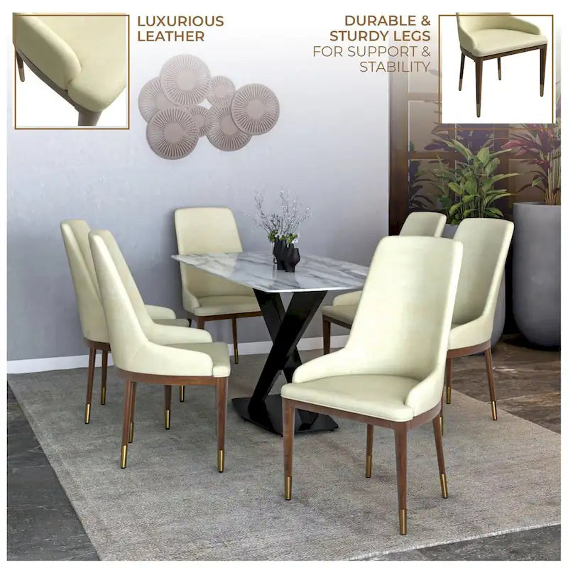 Chaise de salle à manger moderne rembourrée en cuir avec dossier haut en mousse