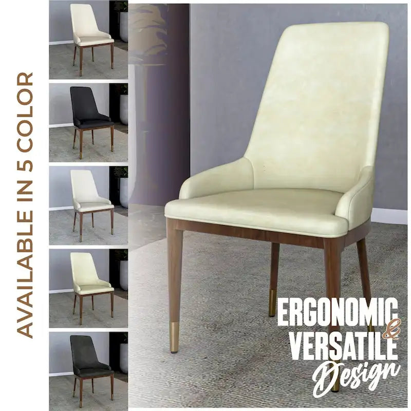 Chaise de salle à manger moderne rembourrée en cuir avec dossier haut en mousse