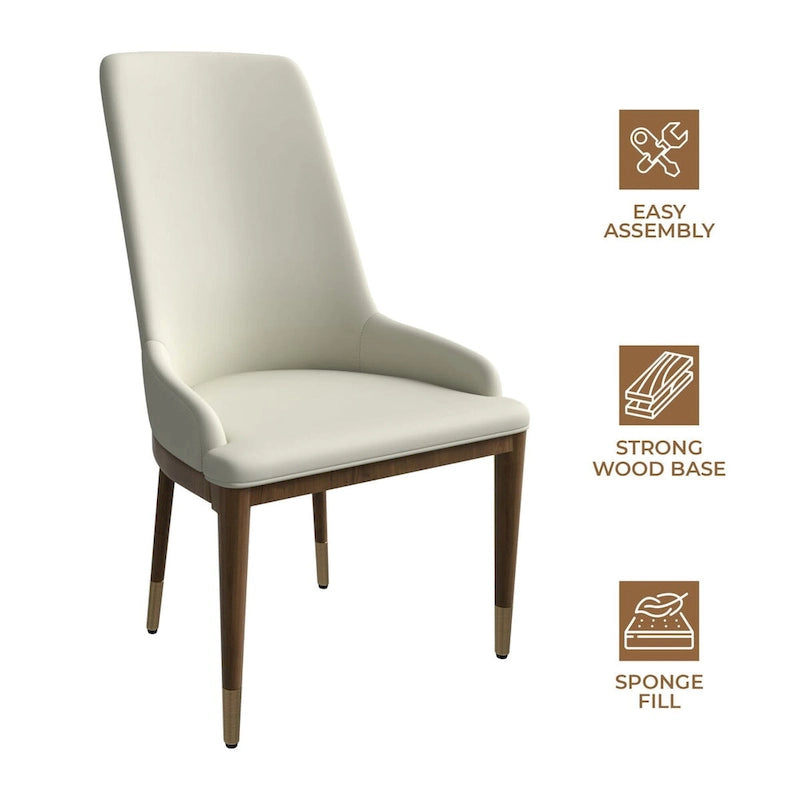 Chaise de salle à manger moderne rembourrée en cuir avec dossier haut en mousse