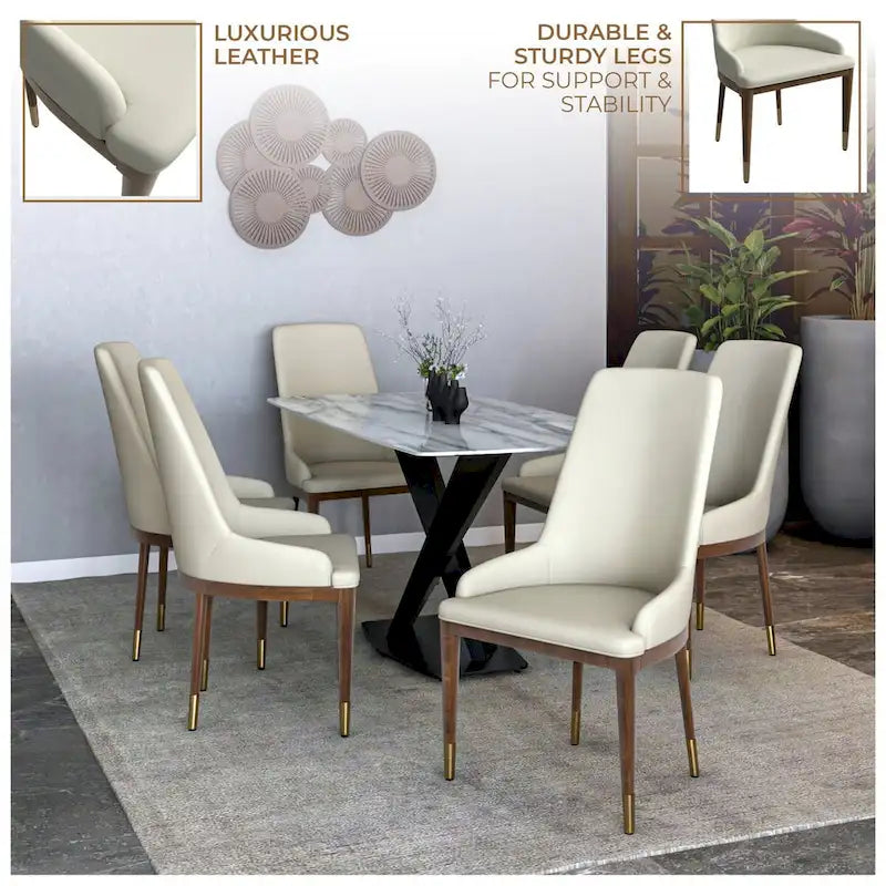 Chaise de salle à manger moderne rembourrée en cuir avec dossier haut en mousse