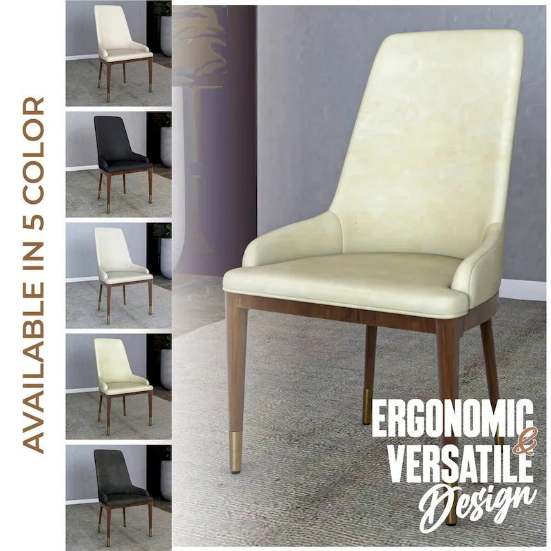 Chaise de salle à manger moderne rembourrée en cuir avec dossier haut en mousse
