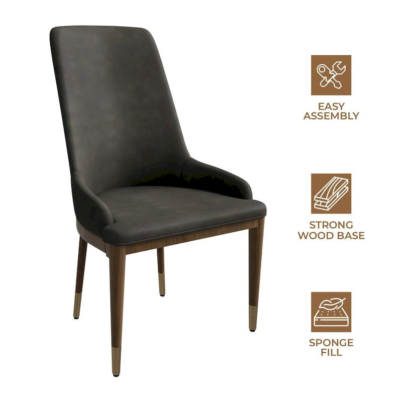 Chaise de salle à manger moderne rembourrée en cuir avec dossier haut en mousse