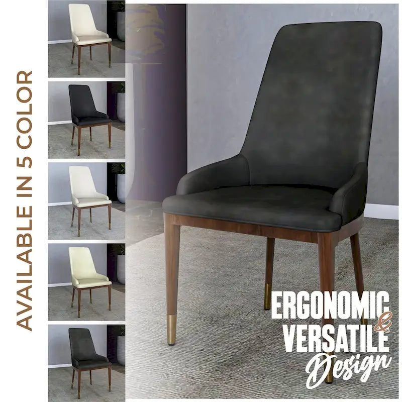 Chaise de salle à manger moderne rembourrée en cuir avec dossier haut en mousse