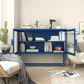 Blue Fluted Glass Door Metal Sideboard Storage Cabinet White
