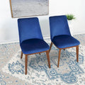 Mid-Century Modern Velvet Dining Chair Cushioned Back Walnut Legs Beige Navy