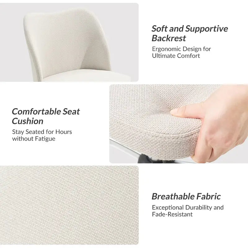 Fauteuil de bureau rembourré sans accoudoirs, avec hauteur réglable et roulettes.