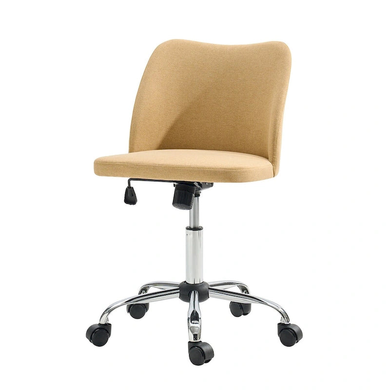 Fauteuil de bureau rembourré sans accoudoirs, avec hauteur réglable et roulettes.