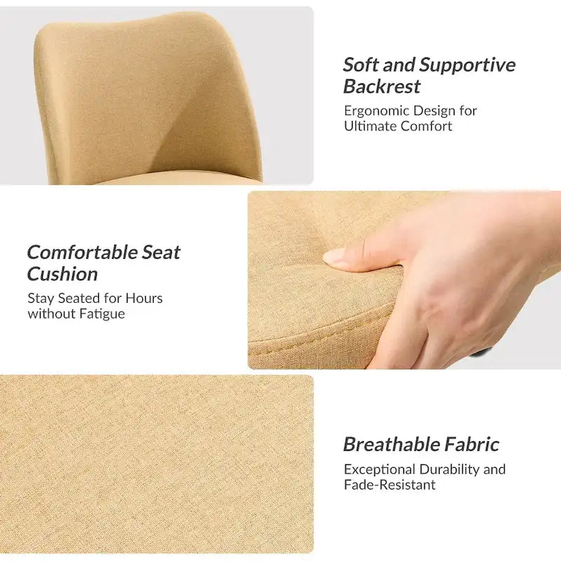 Fauteuil de bureau rembourré sans accoudoirs, avec hauteur réglable et roulettes.