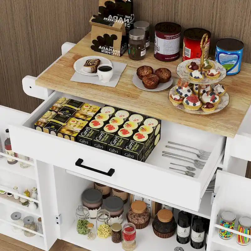Desservant îlot de cuisine de ferme blanc avec tiroirs de rangement
