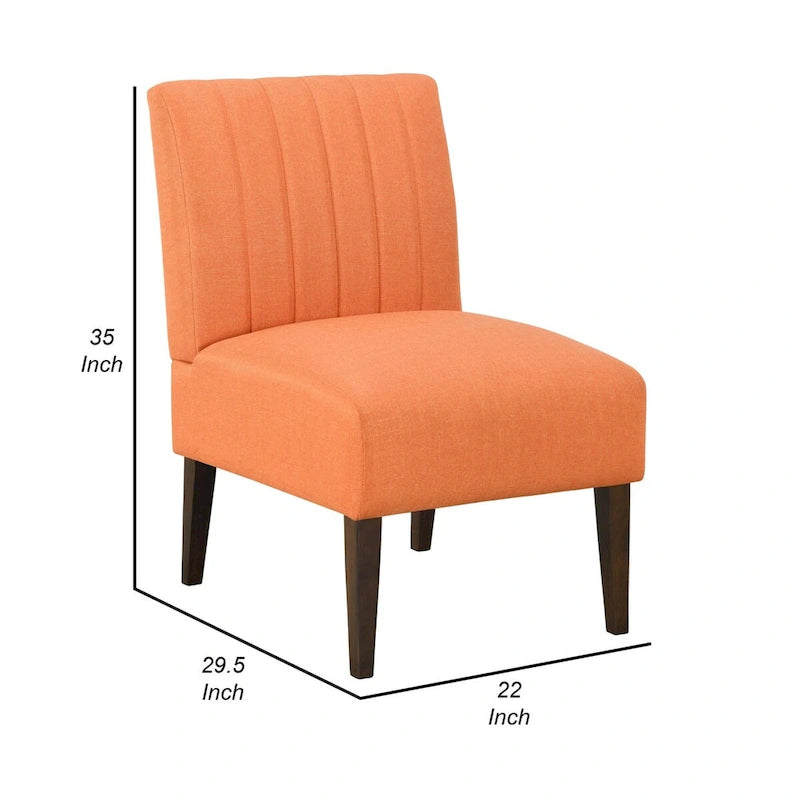 Fauteuil d'appoint sans accoudoirs en tissu orange avec dossier capitonné et pieds en bois marron