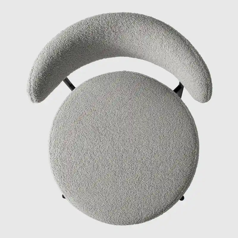 Upholstered Round Dining Chair Boucle Fabric Curved Backrest Black Metal Legs