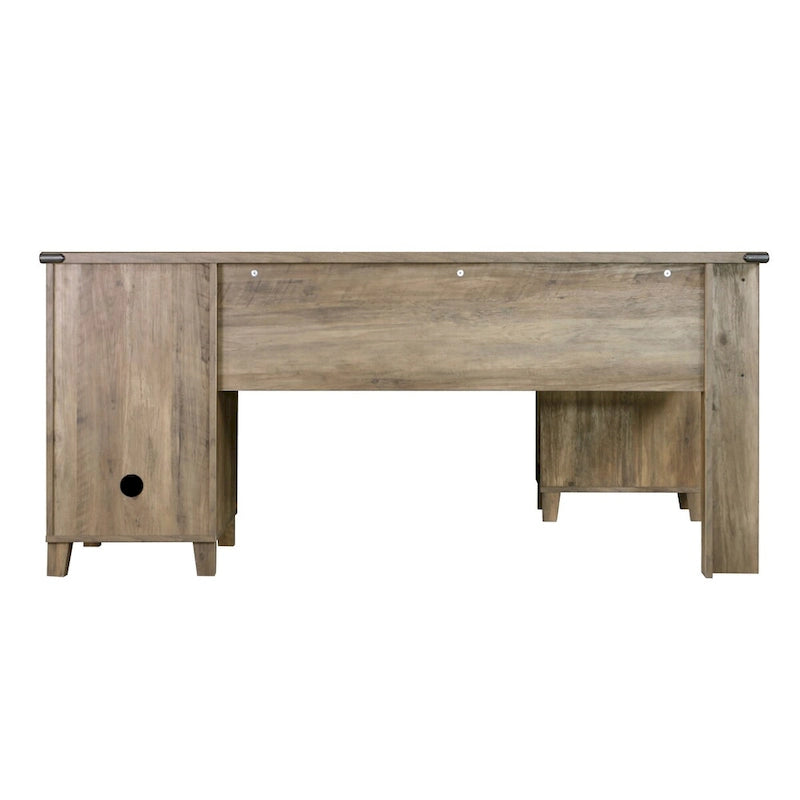 Bureau d'angle en chêne rustique avec placards de rangement et tiroir