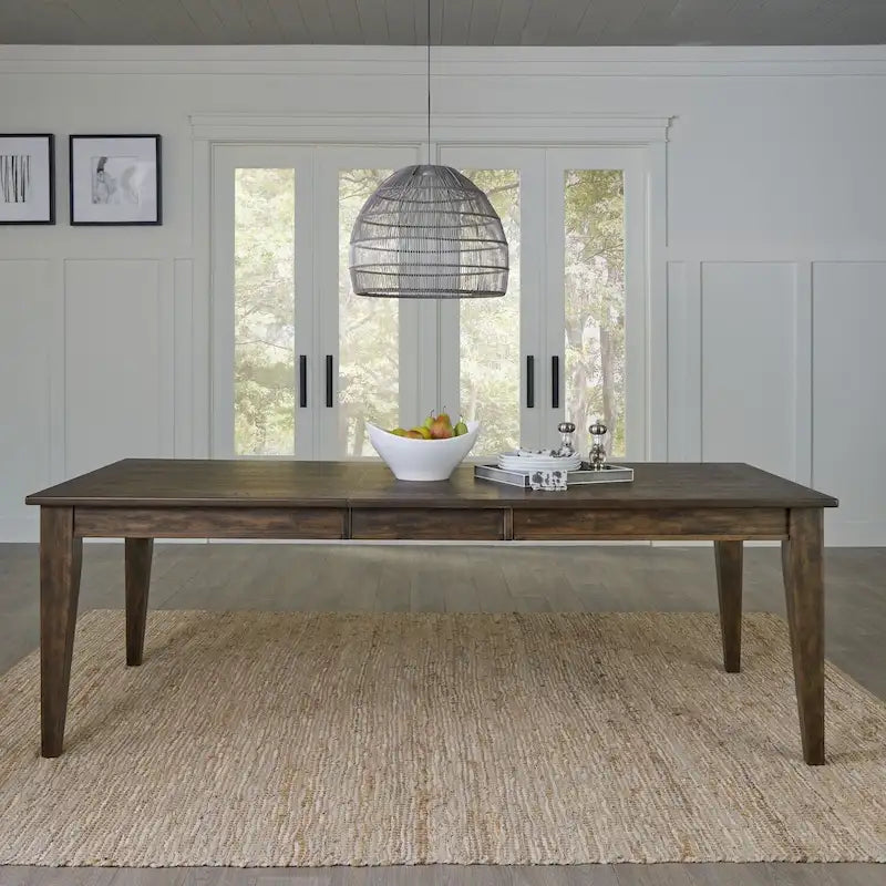 Table de salle à manger rectangulaire marron rustique avec rallonge en bois d'hévéa