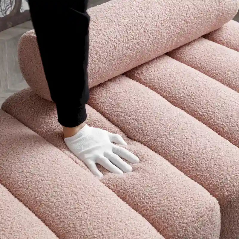 Fluffy Sherpa Faux Fur Upholstered Bench with Golden Metal Legs, Rose/Beige