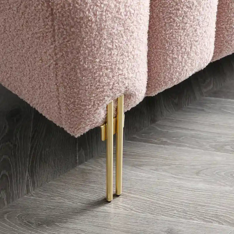 Fluffy Sherpa Faux Fur Upholstered Bench with Golden Metal Legs, Rose/Beige
