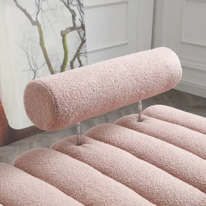 Fluffy Sherpa Faux Fur Upholstered Bench with Golden Metal Legs, Rose/Beige