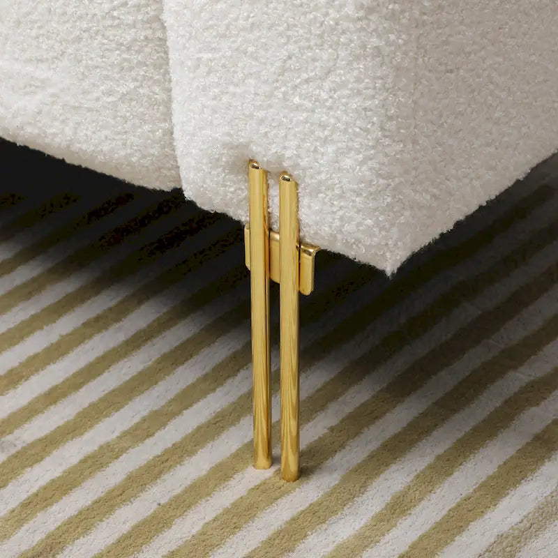 Fluffy Sherpa Faux Fur Upholstered Bench with Golden Metal Legs, Rose/Beige