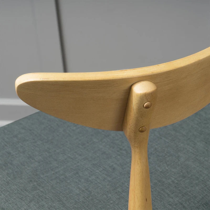 Chaise de salle à manger moderne du milieu du siècle avec siège rembourré, bois naturel et tissu gris