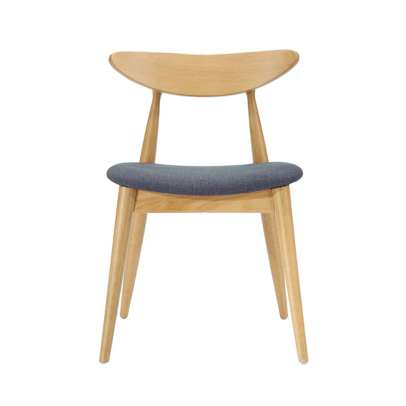Chaise de salle à manger moderne du milieu du siècle avec siège rembourré, bois naturel et tissu gris