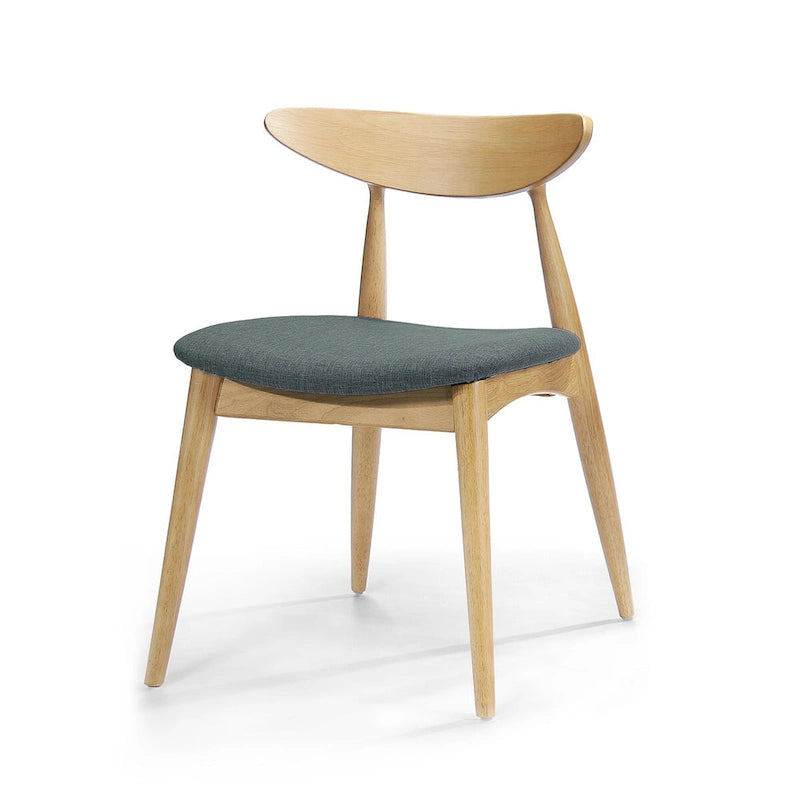 Chaise de salle à manger moderne du milieu du siècle avec siège rembourré, bois naturel et tissu gris