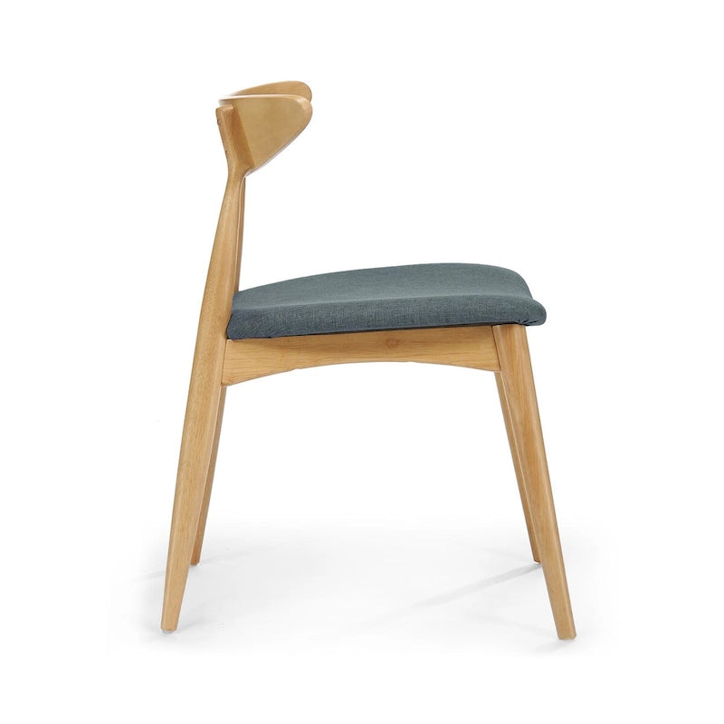 Chaise de salle à manger moderne du milieu du siècle avec siège rembourré, bois naturel et tissu gris