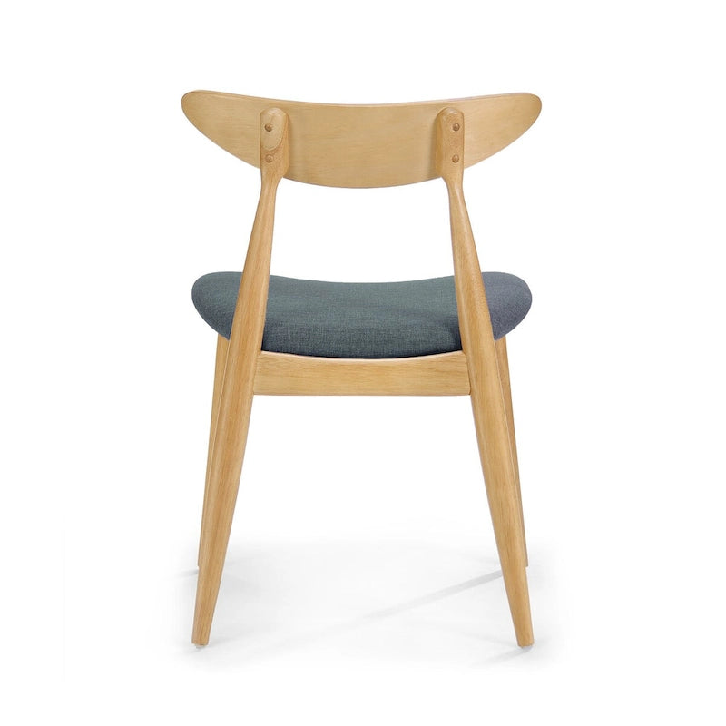 Chaise de salle à manger moderne du milieu du siècle avec siège rembourré, bois naturel et tissu gris