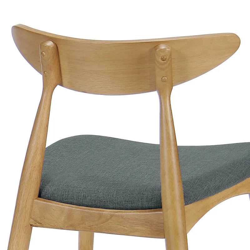 Chaise de salle à manger moderne du milieu du siècle avec siège rembourré, bois naturel et tissu gris