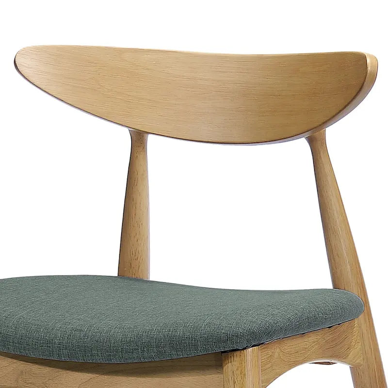 Chaise de salle à manger moderne du milieu du siècle avec siège rembourré, bois naturel et tissu gris