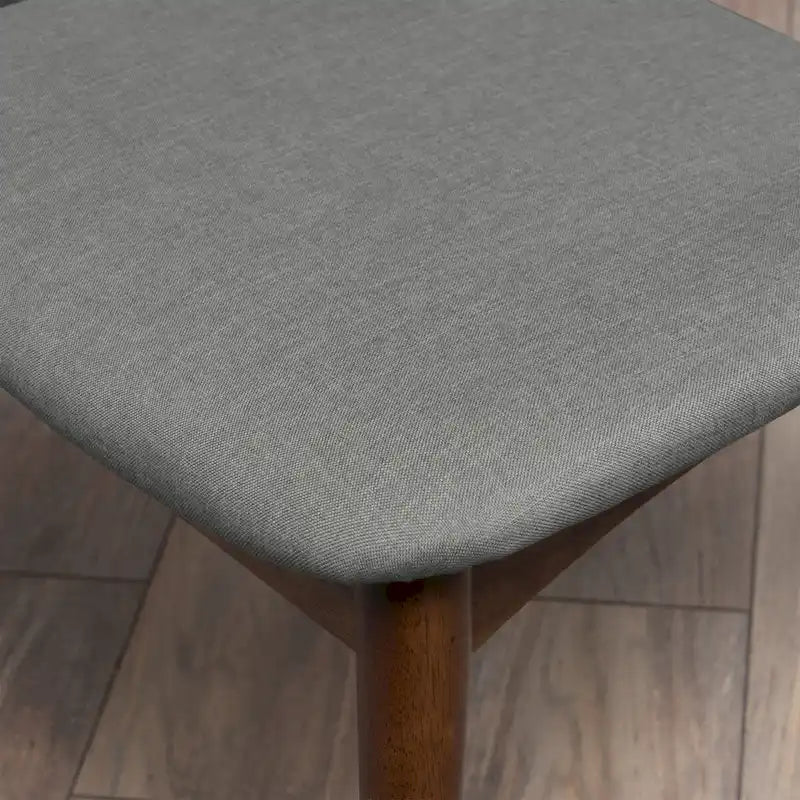 Chaise de salle à manger moderne du milieu du siècle avec siège rembourré, bois naturel et tissu gris