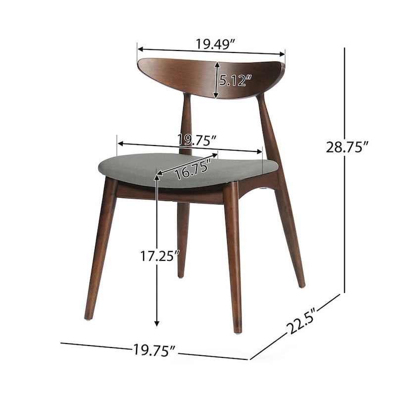 Chaise de salle à manger moderne du milieu du siècle avec siège rembourré, bois naturel et tissu gris