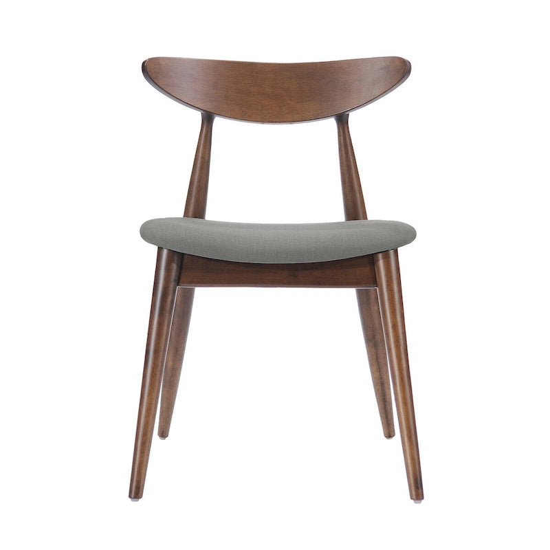 Chaise de salle à manger moderne du milieu du siècle avec siège rembourré, bois naturel et tissu gris