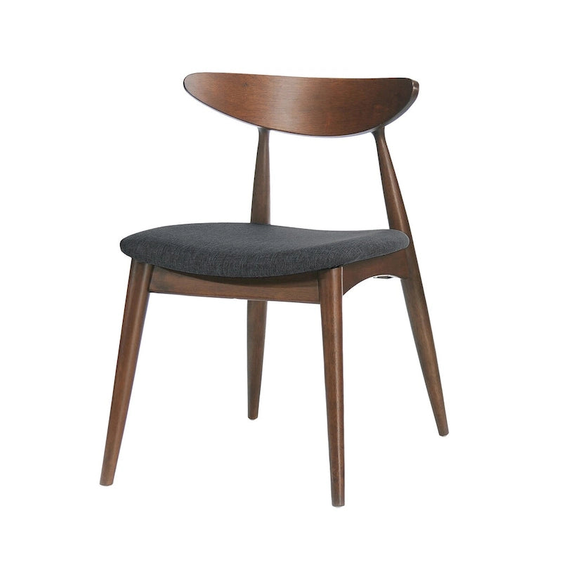 Chaise de salle à manger moderne du milieu du siècle avec siège rembourré, bois naturel et tissu gris