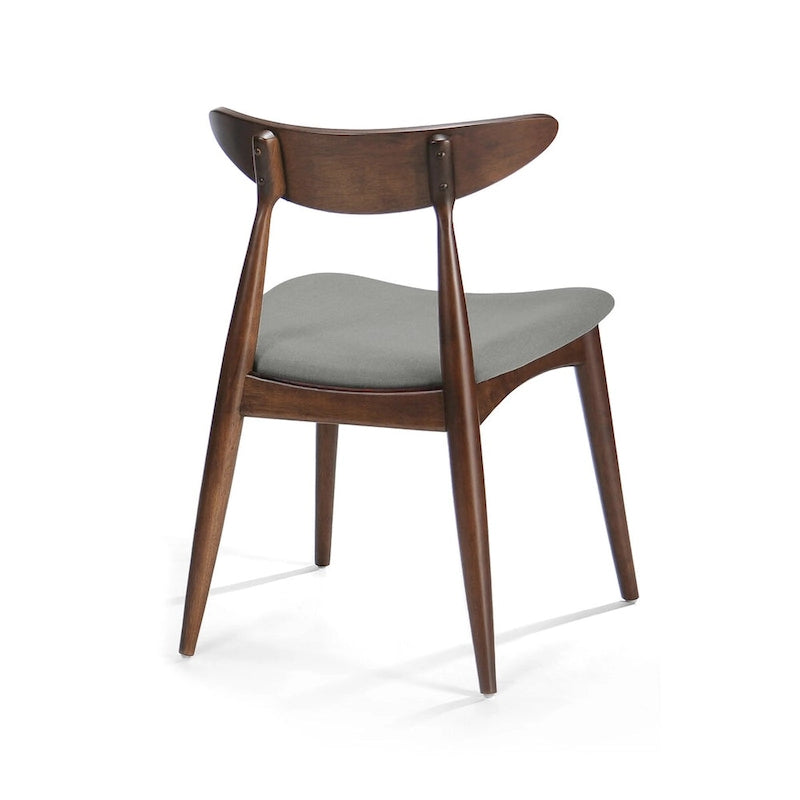 Chaise de salle à manger moderne du milieu du siècle avec siège rembourré, bois naturel et tissu gris