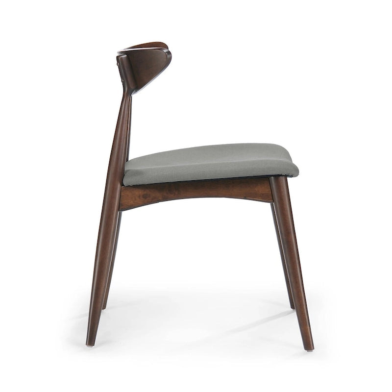 Chaise de salle à manger moderne du milieu du siècle avec siège rembourré, bois naturel et tissu gris