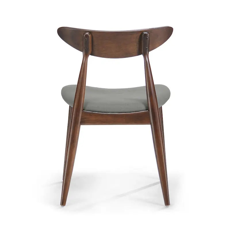 Chaise de salle à manger moderne du milieu du siècle avec siège rembourré, bois naturel et tissu gris