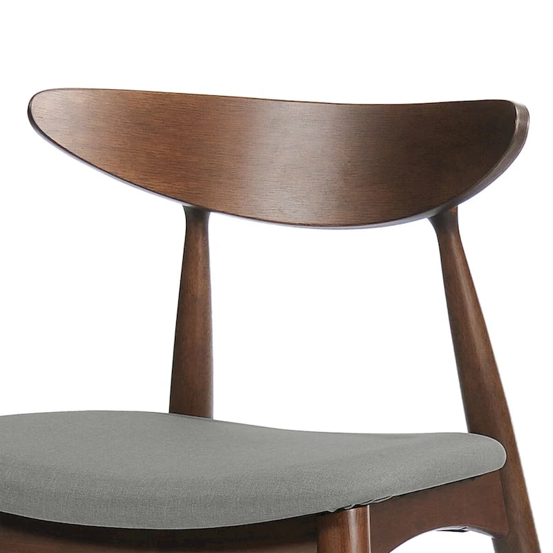 Chaise de salle à manger moderne du milieu du siècle avec siège rembourré, bois naturel et tissu gris
