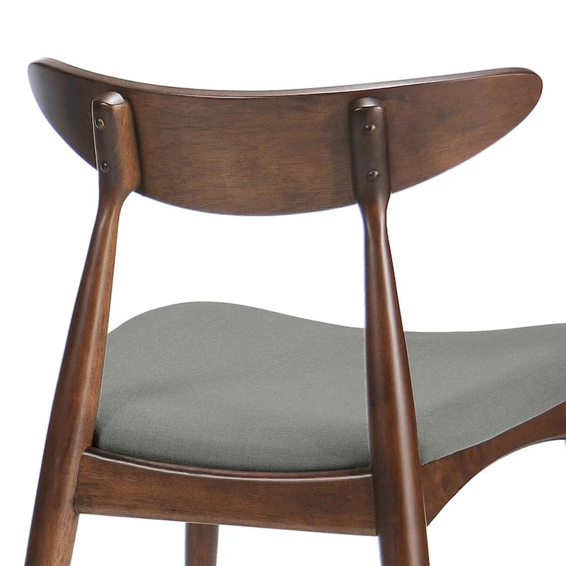 Chaise de salle à manger moderne du milieu du siècle avec siège rembourré, bois naturel et tissu gris